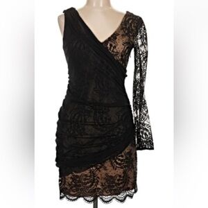 Zara Black and Cream One-Shoulder Lace Dress